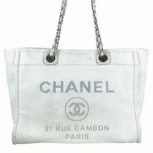 CHANEL Deauville Tote Canvas Leather Chain Shoulder Bag – White / Ivory